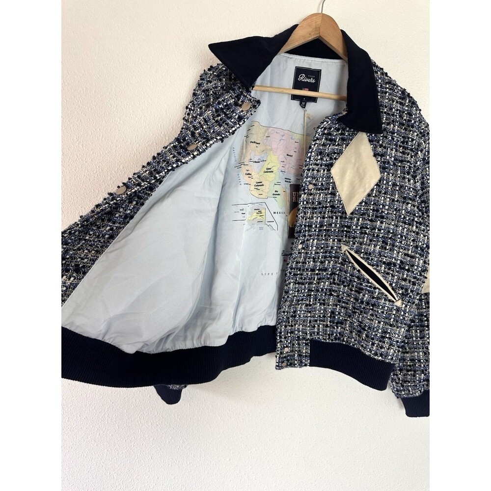 NEW United Rivers Hudson River Tweed Bomber Jacket in Navy Medium M Rockabilly - Picture 10 of 12